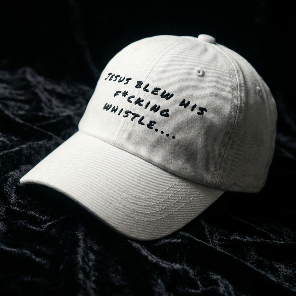 Jesus White Denim Hat – Organic Cotton Low-Profile Cap with Antique Buckle