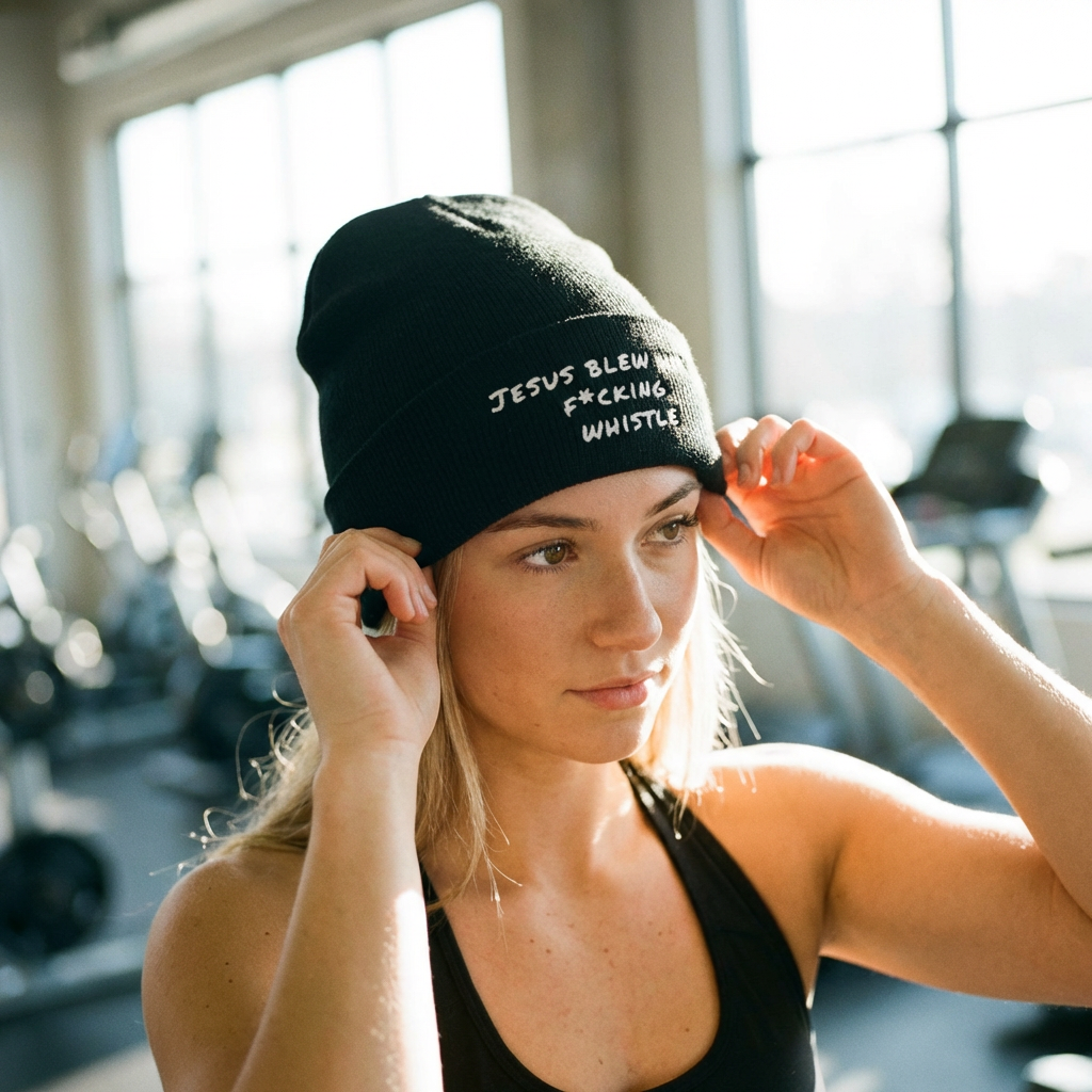 Jesus Gym Beanie – Breathable Cotton Blend Embroidered Beanie in Black