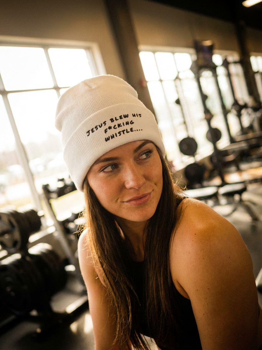 Jesus Gym Beanie – Breathable Cotton Blend Embroidered Beanie in White